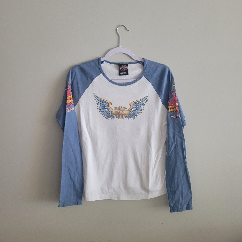 Harley-Davidson Blue Long Sleeve Rhinestone Graphic Tee - Picture 5 of 9